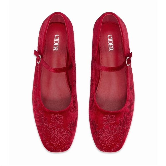 Cider Shoes - Red Embroidered Ballet Flats